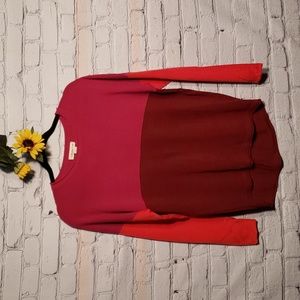 Coldwater Creek long sleeve sweater wool block color red fusia wine Sz XS